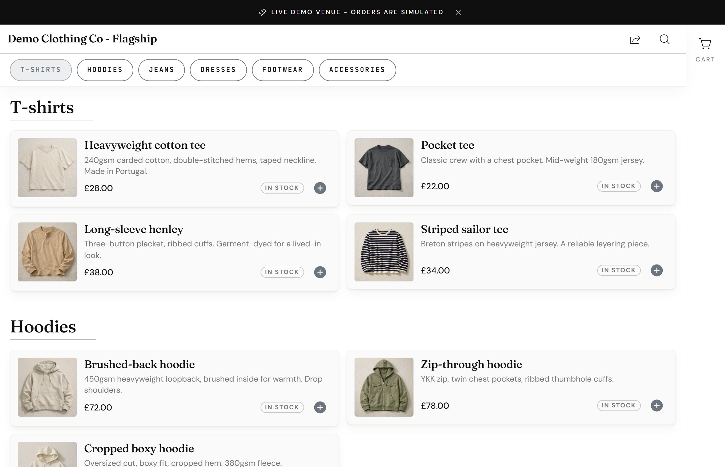 Preview of the Demo Retail - Catalogue live customer menu